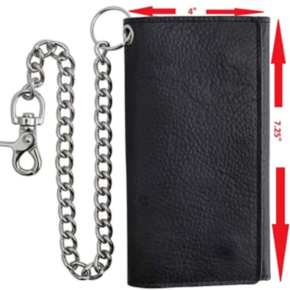 NEW Men's Black Leather Long Motorcylce Biker Chain RFID Wallet in BOX NEW - Picture 9 of 12